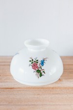 Globe Opaline en Verre Blanc Décor Floral Bleu et Rose / Abat-Jour