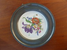 Assiette étain et porcelaine décorer de fleurs, fait en Fance 