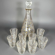 Carafe verre Art Déco avec 8 verres à liqueur années 1950 made in France