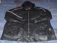 Blouson noir simili cuir avec bandes grises sur les manches