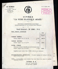 PARIS (XV°) VITRES en plastique armé "LE VITREX / DEFFNER" Tract Tarifs en 1961