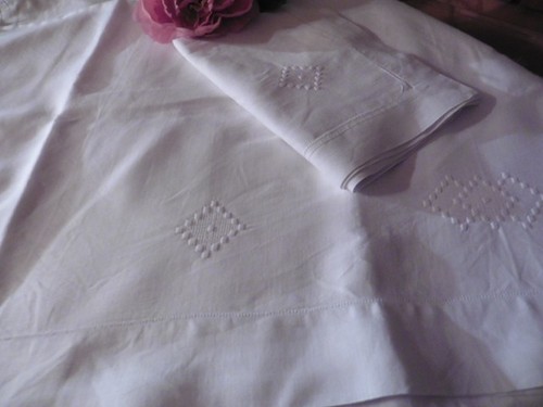 Ancienne parrure drap taie - parrure,