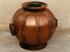 Ancien vase design serrurier bovy? Bois cuivre wood copper art déco 