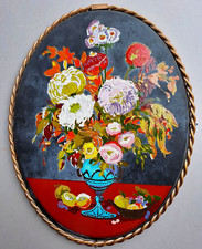 PLAQUE émaillée décorative Fleurs par G.DOCZY vitrification NEUHAUS 1964