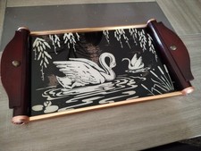 Plateau de service bois cuivre et vinyle.