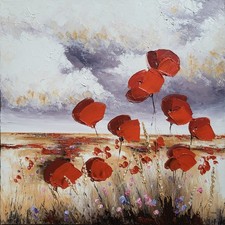 NOLAC Orage et Coquelicots  50x50 Peinture Originale au Couteau expressionnisme