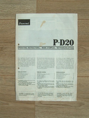 Platine sansui d20 manuel - p-d20, -manuel