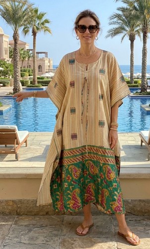 Beige green paisley kaftan - beige,