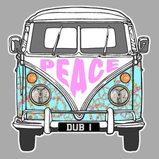 PEACE AND LOVE COMBI VW DUB COX HIPPIE AMOUR 9cm AUTOCOLLANT STICKER AUTO PC118