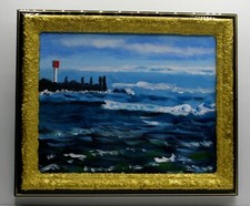 PEINTURE  HUILE " Un repère dans les vagues " artiste réf drouot artprice akoun