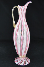 MAGNIFIQUE AIGUIERE VASE LATTICINO FILIGRANE ROSE MURANO GLASS BAROVIER & TOSO