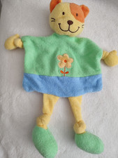 Doudou plat chat bleu vert