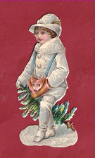 Très Rare Chromo+Or Decoupis Hiver Magnifique Bébé Fille Avec Sapin De Noël