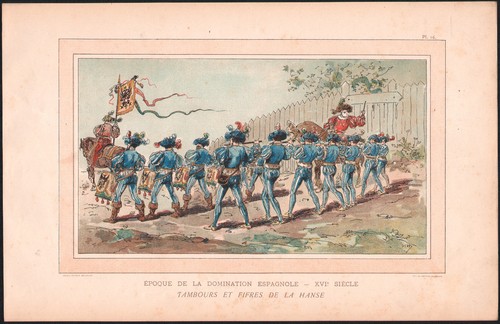 1886 lithographie tambours - tambours, et