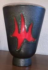 vase en céramique bicolore rouge noir Elchinger 1950's