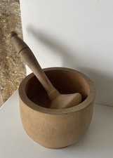 ANCIEN MORTIER ET PILON EN BOIS POUR EPICE HERBE AIL PISTOU VINTAGE CUISINE DÉCO
