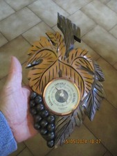 Ancien Baromètre Bois sculpté à la Feuille de vigne Raisin Déco Bistrot Caveau