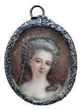 Miniature Portrait Jeune Femme Dame de Qualité Style Louis XVI Noblesse France