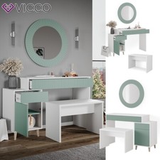 Coiffeuse Table de coiffage Arles blanc vert menthe Miroir Banc Vicco