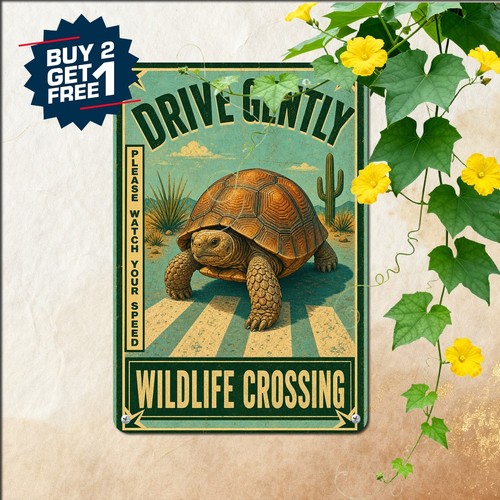 Vibrant turtle crossing sign - turtle,
