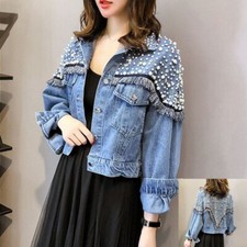 Femme Jeans Veste Strass