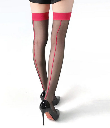 Bas noirs couture rouge pour