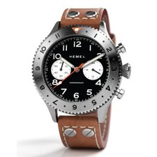 HEMEL HFT20 GMT Chronographe Mécanique Quartz Acier Cuir Marron Montre Homme