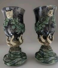Paire De Vases Majolique Palissy École De Paris Att. Thomas Sergent 1870 