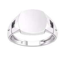 Bague chevalière coussin homme côtés bordure plaque platine argent massif 925