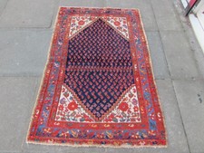 Ancien Worn Main Fabriqué Traditionnel Oriental Laine Bleu Rouge Petit Tapis