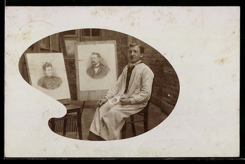 Carte postale photo - peintre, à