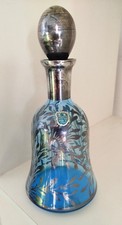 Carafe verre Bleu et Motif Argent 925  Art déco -Italian vintage Très Bel État!!