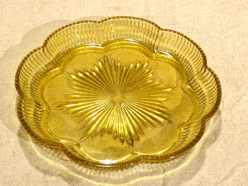 Ancien plateau verre jaune - plateau,
