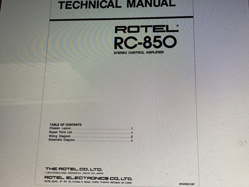 Rotel 850 service - rc-850, manual
