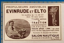 Propulseur EVINRUDE et ELDO SALON NAUTIQUE youyou pliant publicité advert 1939