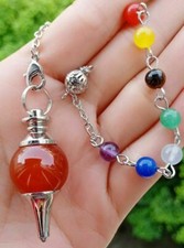 °* PENDULE SPHERE en CORNALINE   7 CHAKRAS  RADIESTHESIE ESOTERISME GEOBIOLOGIE