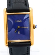 Montre femme CARTIER Mast Tank LM à remontage manuel cadran bleu or argent