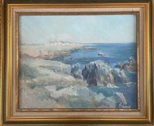 Cadre Tableau Huile Sur Toile École Bretonne Marine Bretagne Bord De Mer Signé