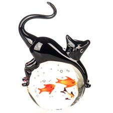 Figurine Chat avec poisson rouge en verre de style Murano moderne