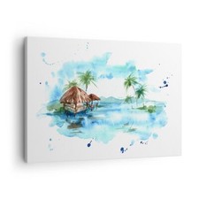 Impression sur Toile 70x50cm Tableaux Image Photo Tropiques eau bungalow rivage