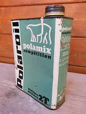 Ancien bidon d'huile Polaroil compétition 2T, vide déco de garage vintage.