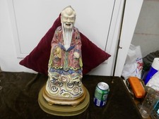 importante statue vieux sage,porcelaine 19ème famille rose,double socle,H 47cm