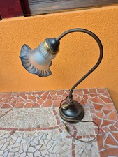 Lampe de chevet bureau table col de cygne laiton globe tulipe bleu Vintage