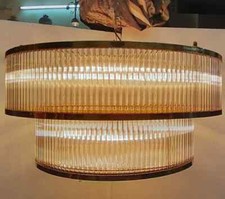 Lustre plafonnier rond à deux niveaux de style vintage - tiges en laiton et v...