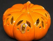 Battery Lighted Ceramic Emboss Pumpkin Die Cut Design Halloween Fall Decoration 