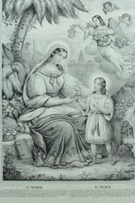 Grande lithographie gravure religieuse 19E  Ste Marie Enfant Jésus Becquet Bulla