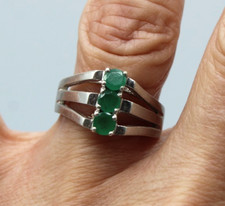 Ancienne Bague Art Déco en Argent Massif 925 et émeraudes T.53/54