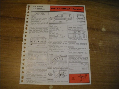 Fiche technique matra simca - technique,