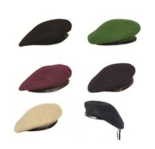 Neuf Britannique Armée Type Laine Hommes Femmes Béret Chapeau Cap Doublé Cuir