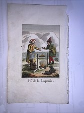 Très Rare gravure Vintage Mode Costume Habits de la Laponie 1820 Finland Norge
